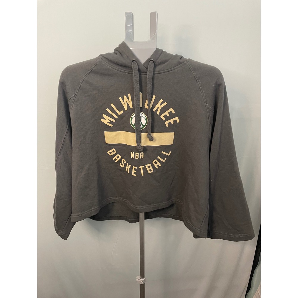 Sportige NBA‎ Milwaukee Bucks Cropped Hoodie Medium Womens Gray Pullover